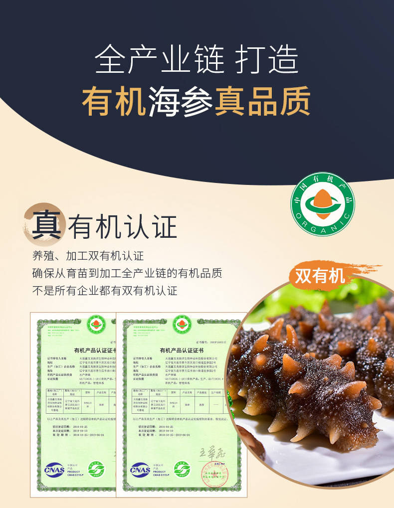 鑫玉龙有机海参认证书