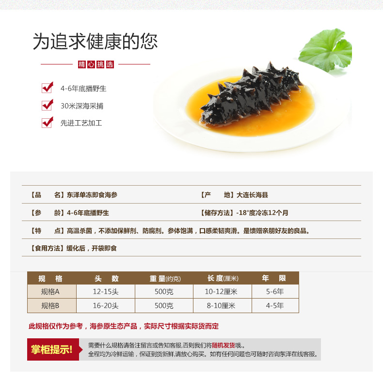 大连东泽单冻即食海参